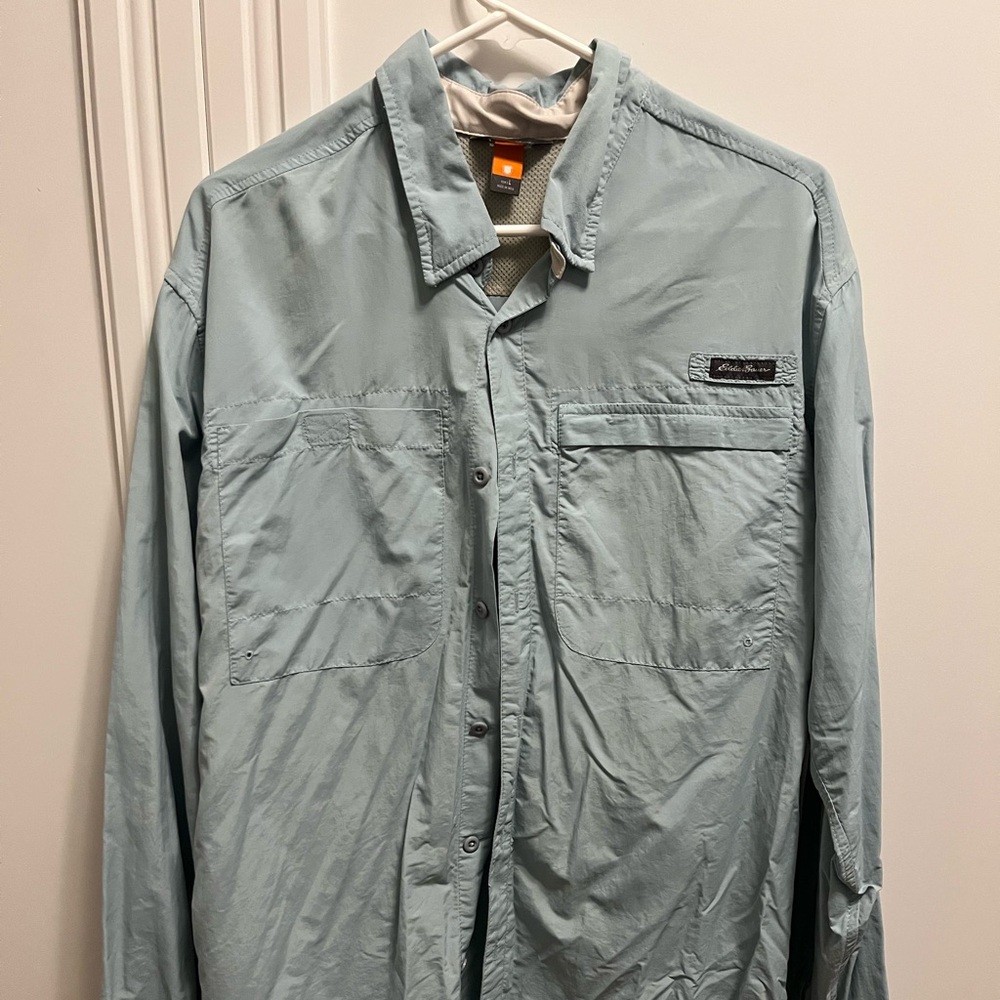 Eddie Bauer Men's Light Blue Sun Shirt- L